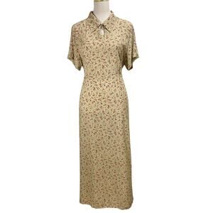 Vintage 90s Floral Midi Dress Erika Studio Size Large Tie Waist Cottagecore